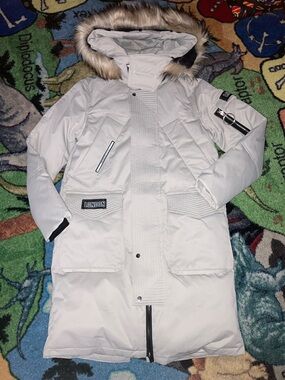 London fashion long Winter Jacket with Fur Trim large